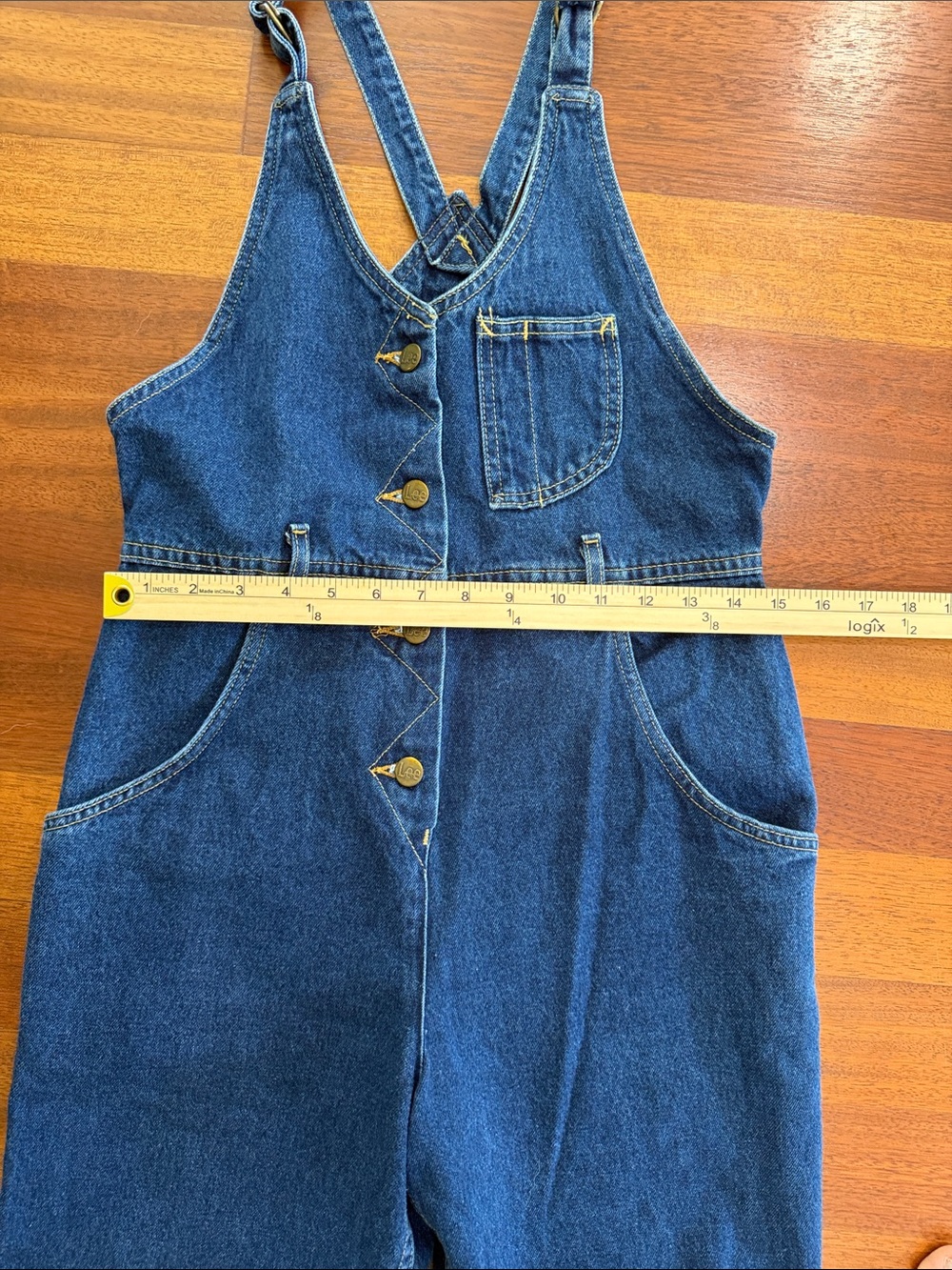 Rare Vintage Lee Denim Overalls Jumpsuit Button Front Medium Wash Indigo 80s 90s - Picture 9 of 14